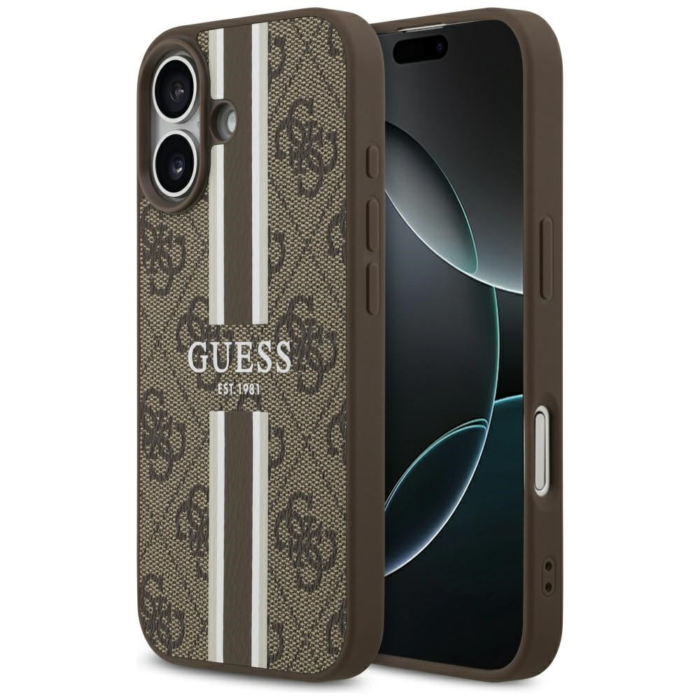 Étui MagSafe pour Apple iPhone 17, Guess, 4G Printed Stripes, Marron