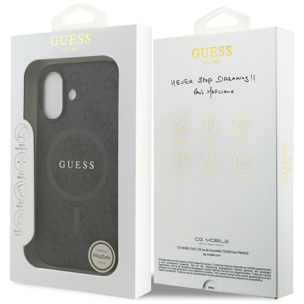 Étui MagSafe pour Apple iPhone 17, Guess, 4G Ring Classic Logo, Noir