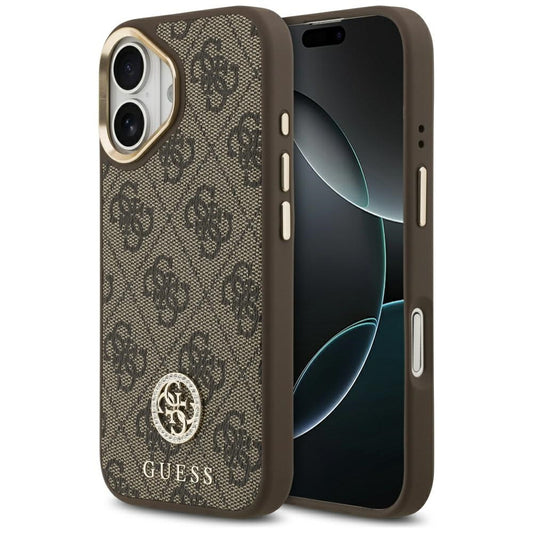 Étui MagSafe pour Apple iPhone 17, Guess, Logo Strass 4G, Marron
