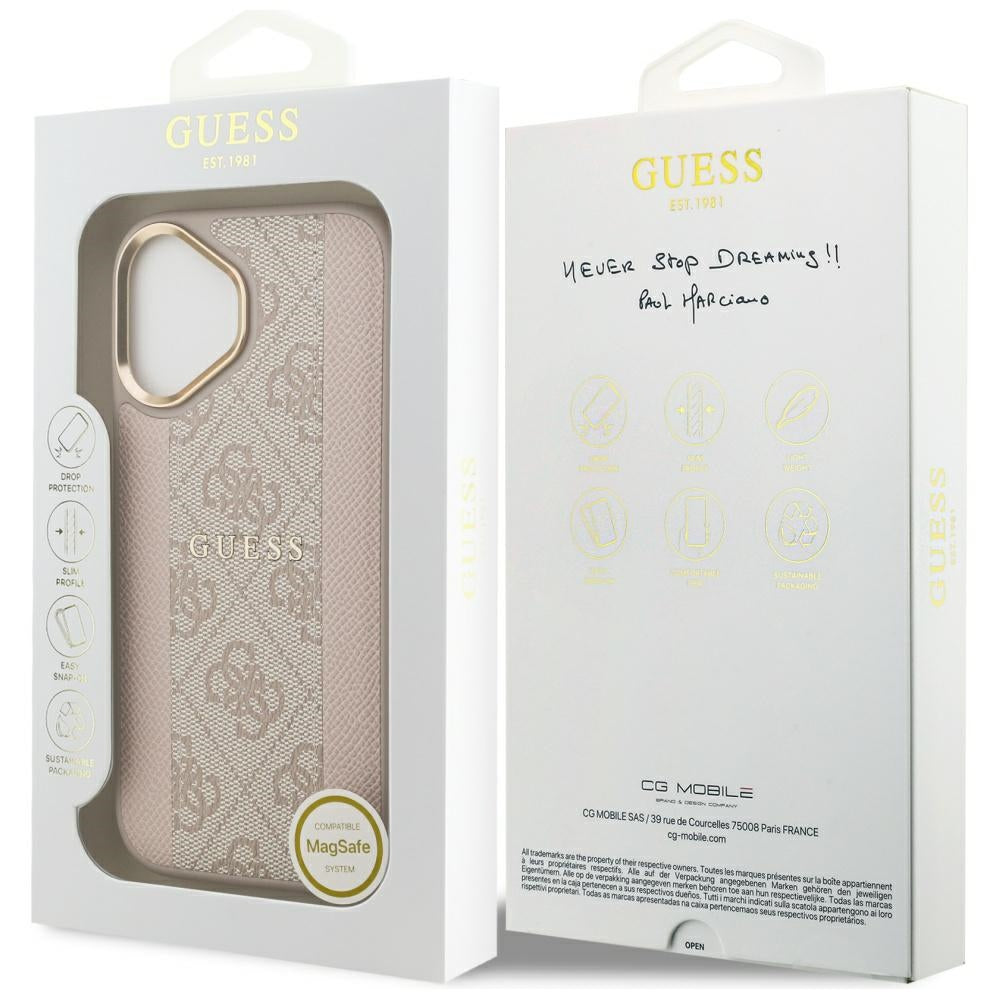 Coque MagSafe pour Apple iPhone 17, Guess, 4G Stripe, Rose