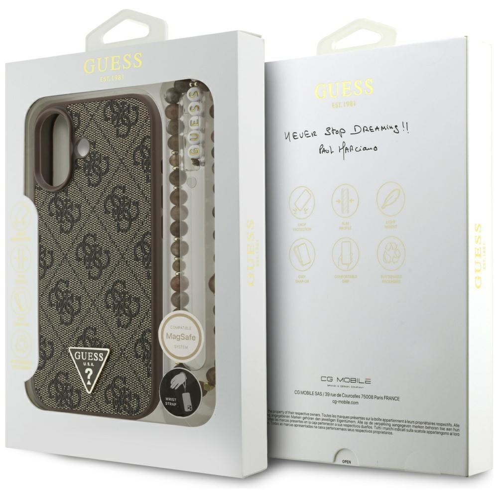 Housse MagSafe pour Apple iPhone 17, Guess, 4G Triangle Logo Cord Strap, Marron
