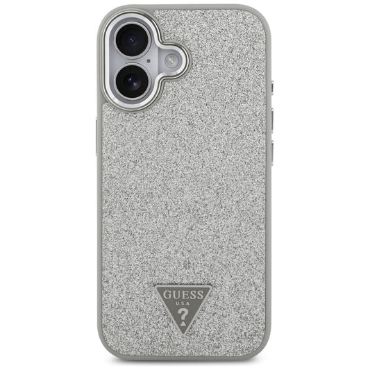 Coque MagSafe pour Apple iPhone 17, Guess, Logo Triangle Pailleté, Argentée