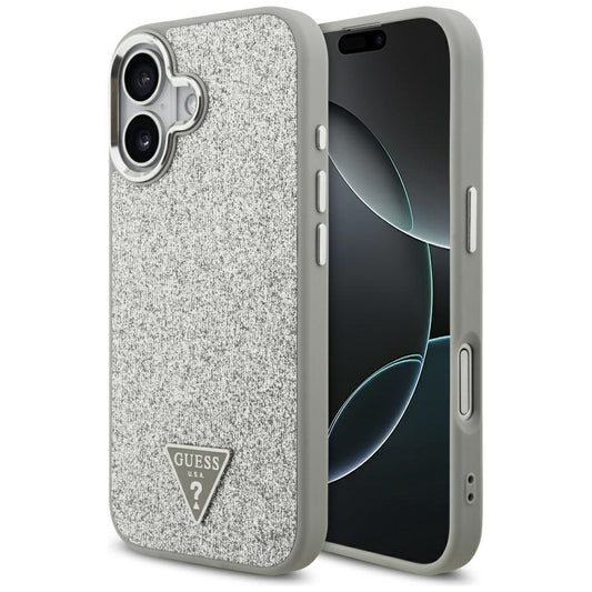 Coque MagSafe pour Apple iPhone 17, Guess, Logo Triangle Pailleté, Argentée