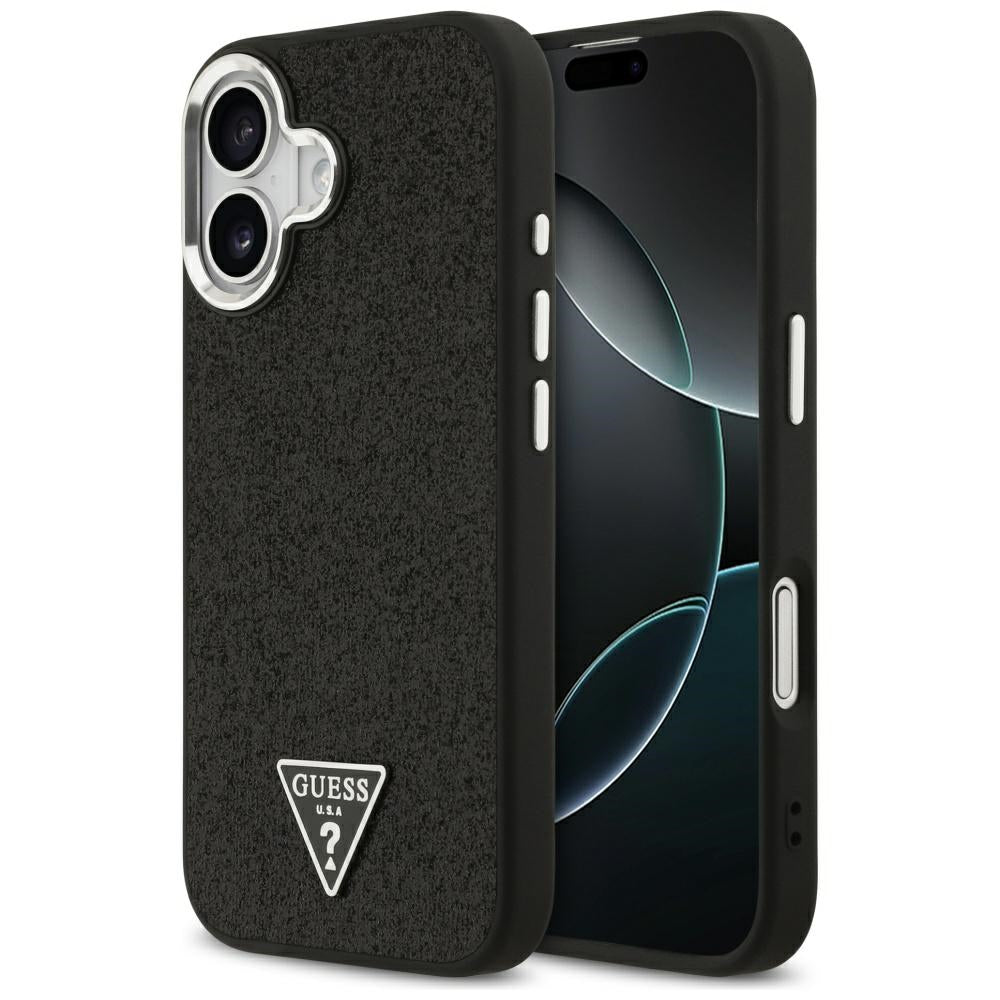 Étui MagSafe pour Apple iPhone 17, Guess, Logo Triangle Pailleté, Noir