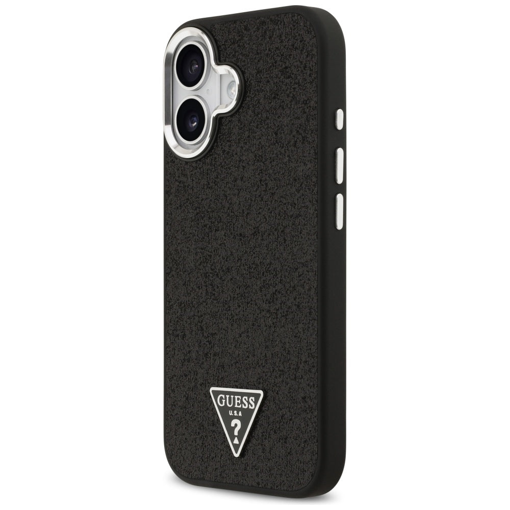 Étui MagSafe pour Apple iPhone 17, Guess, Logo Triangle Pailleté, Noir