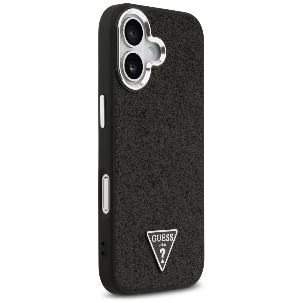 Étui MagSafe pour Apple iPhone 17, Guess, Logo Triangle Pailleté, Noir