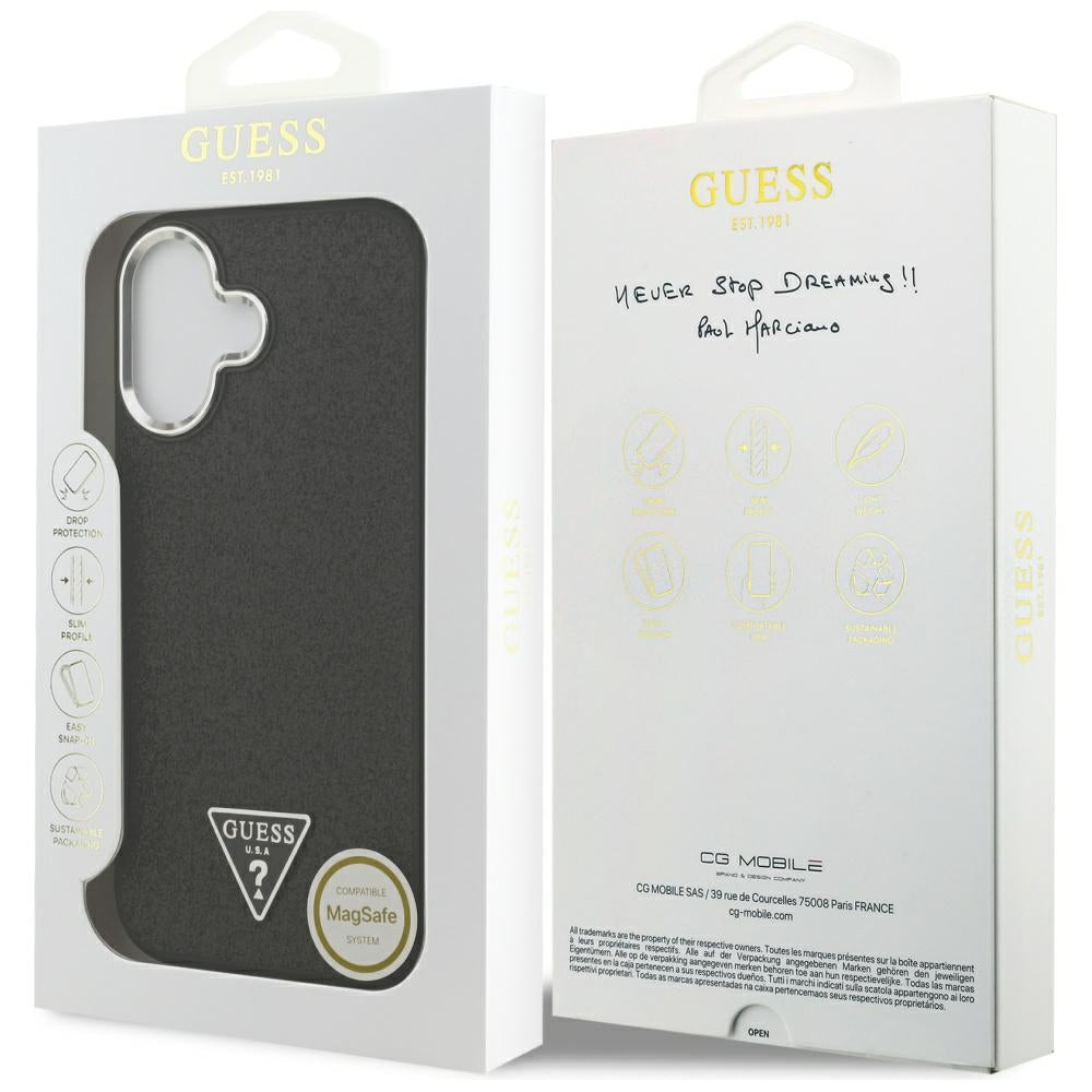 Étui MagSafe pour Apple iPhone 17, Guess, Logo Triangle Pailleté, Noir