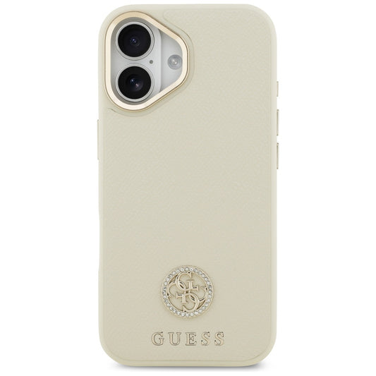 Étui MagSafe pour Apple iPhone 17, Guess, Logo Strass Grainé, Beige