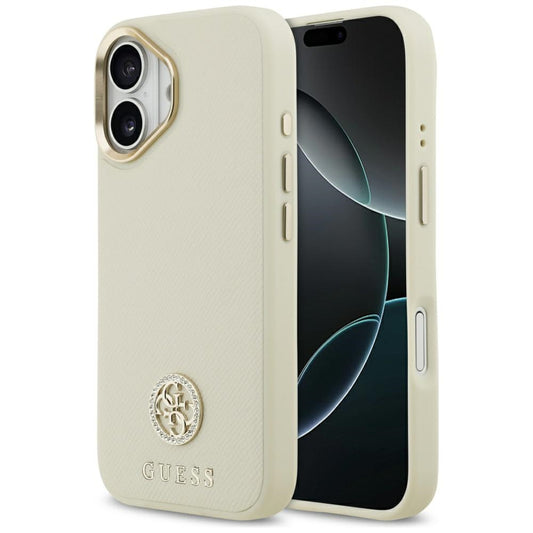 Étui MagSafe pour Apple iPhone 17, Guess, Logo Strass Grainé, Beige