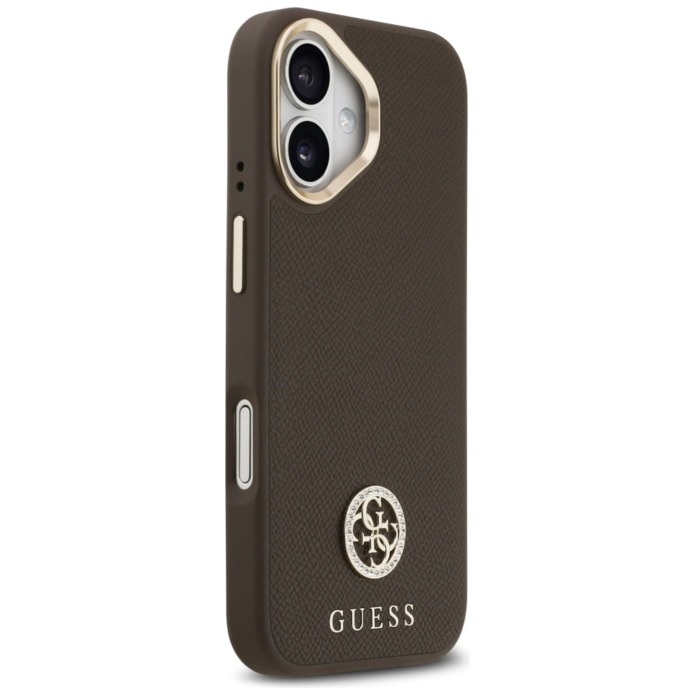 Étui MagSafe pour Apple iPhone 17, Guess, Logo Strass Grainé, Marron