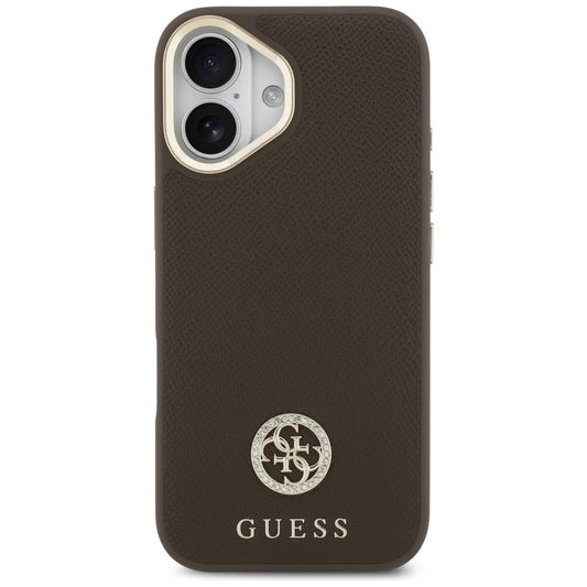 Étui MagSafe pour Apple iPhone 17, Guess, Logo Strass Grainé, Marron