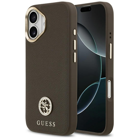 Étui MagSafe pour Apple iPhone 17, Guess, Logo Strass Grainé, Marron