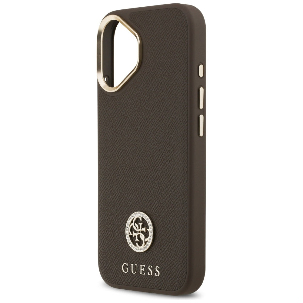 Étui MagSafe pour Apple iPhone 17, Guess, Logo Strass Grainé, Marron