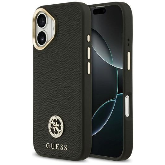 Étui MagSafe pour Apple iPhone 17, Guess, Logo Strass Grainé, Noir