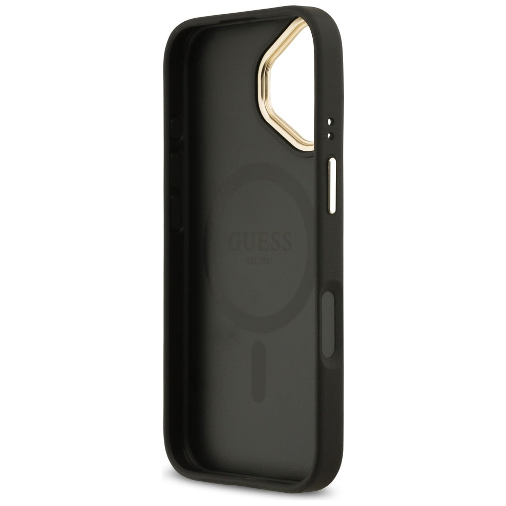 Étui MagSafe pour Apple iPhone 17, Guess, Logo Strass Grainé, Noir