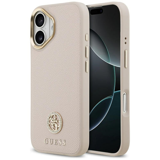 Étui MagSafe pour Apple iPhone 17, Guess, Logo Strass Grainé, Rose