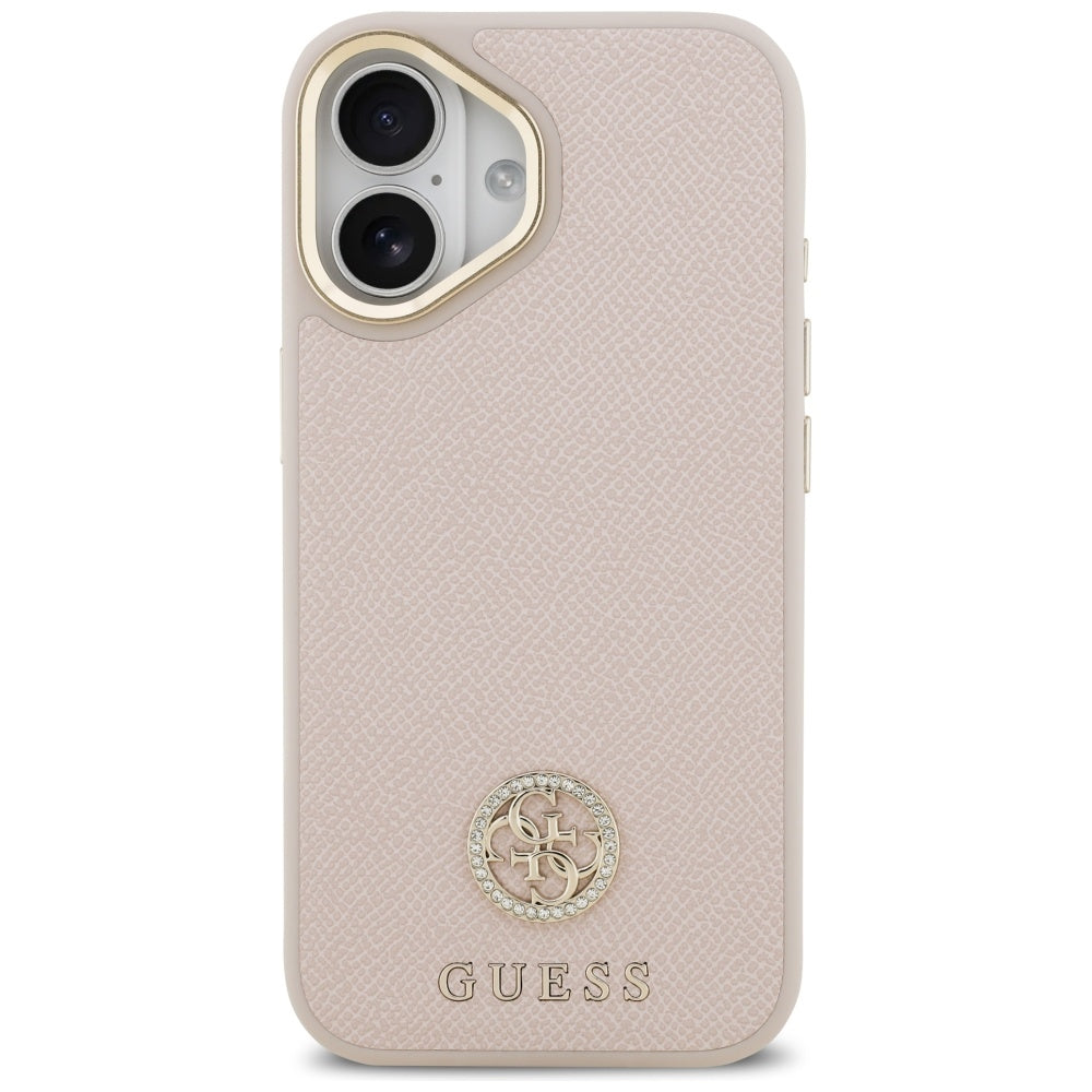 Étui MagSafe pour Apple iPhone 17, Guess, Logo Strass Grainé, Rose