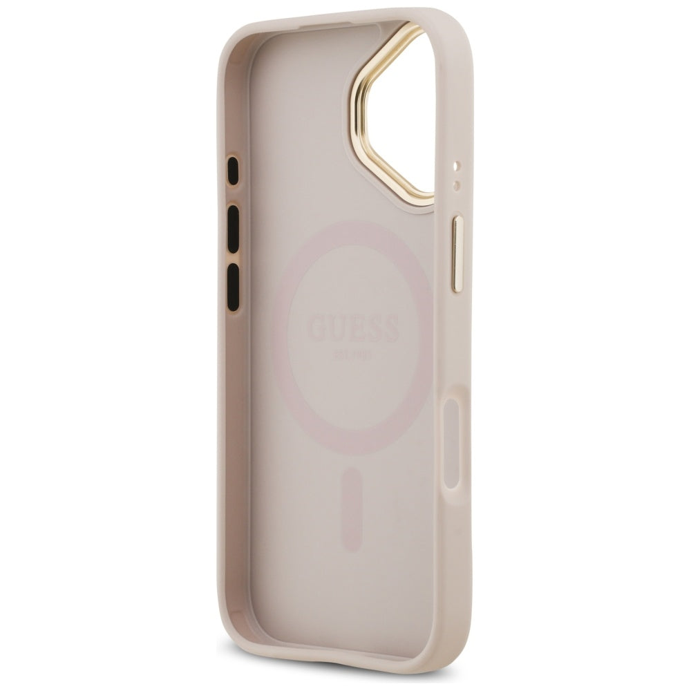 Étui MagSafe pour Apple iPhone 17, Guess, Logo Strass Grainé, Rose