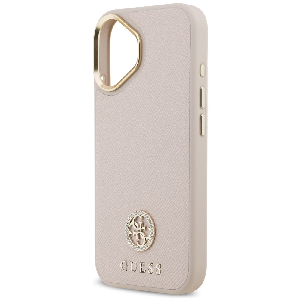 Étui MagSafe pour Apple iPhone 17, Guess, Logo Strass Grainé, Rose