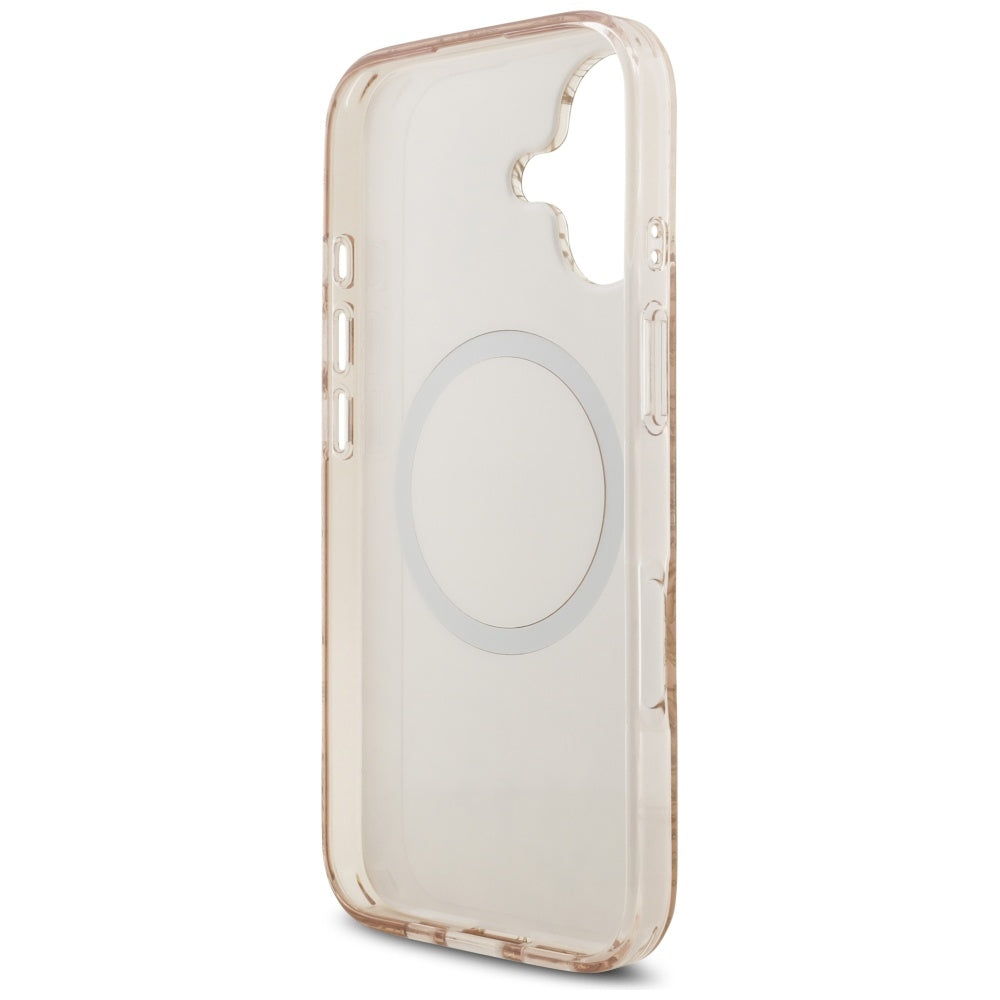Coque MagSafe pour Apple iPhone 17, Guess, IML Flowers Allover Electroplated with Pearl Strap, Noire