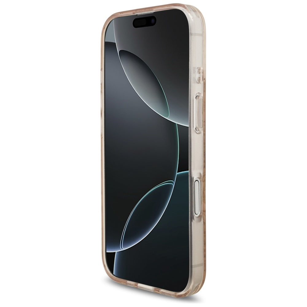 Coque MagSafe pour Apple iPhone 17, Guess, IML Flowers Allover Electroplated with Pearl Strap, Noire