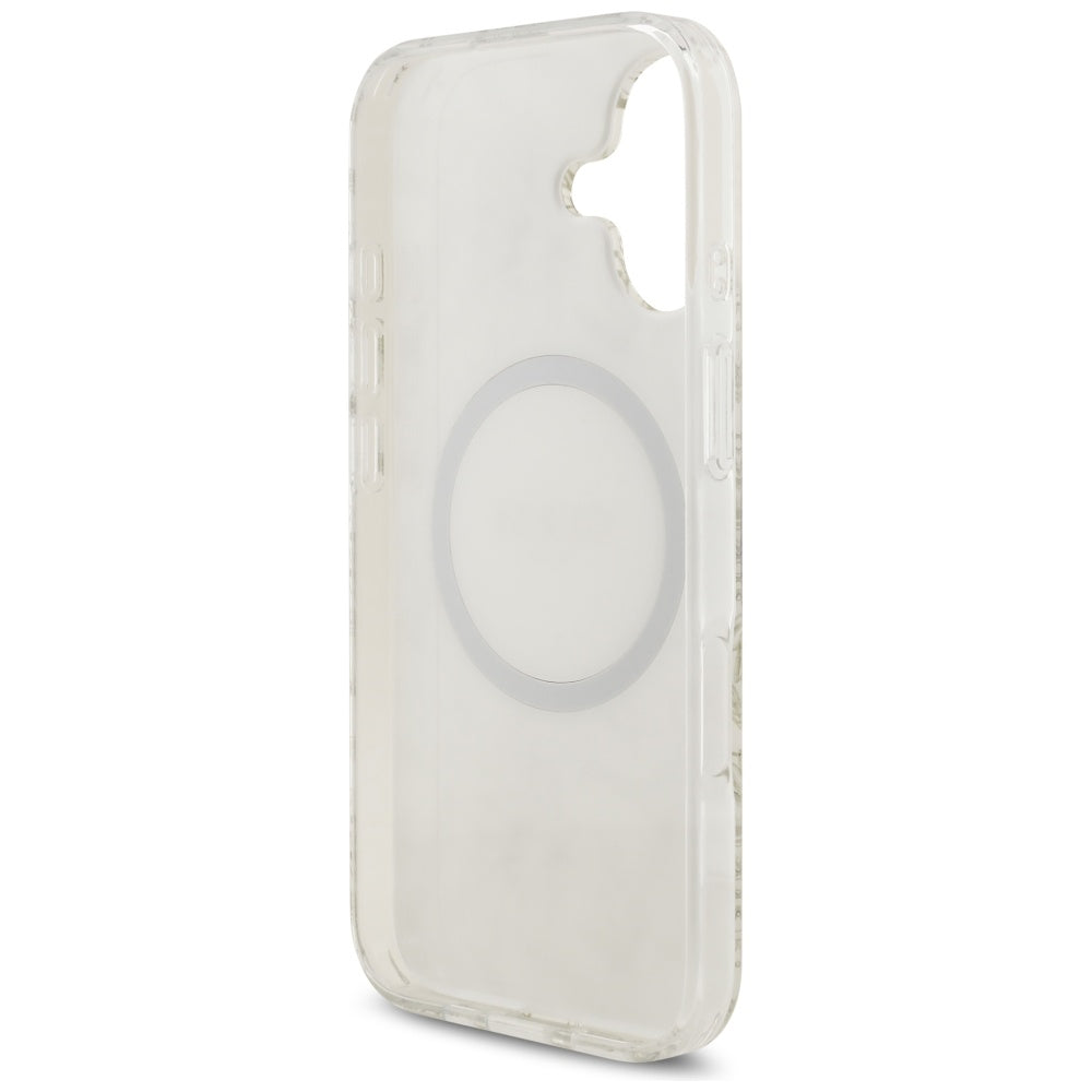 Coque MagSafe pour Apple iPhone 17, Guess, IML Flowers with Pearl Strap, Blanche