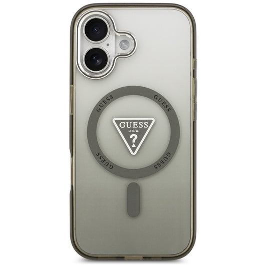 Coque MagSafe pour Apple iPhone 17, Guess, Logo Triangle Dégradé IML, Kaki Argenté