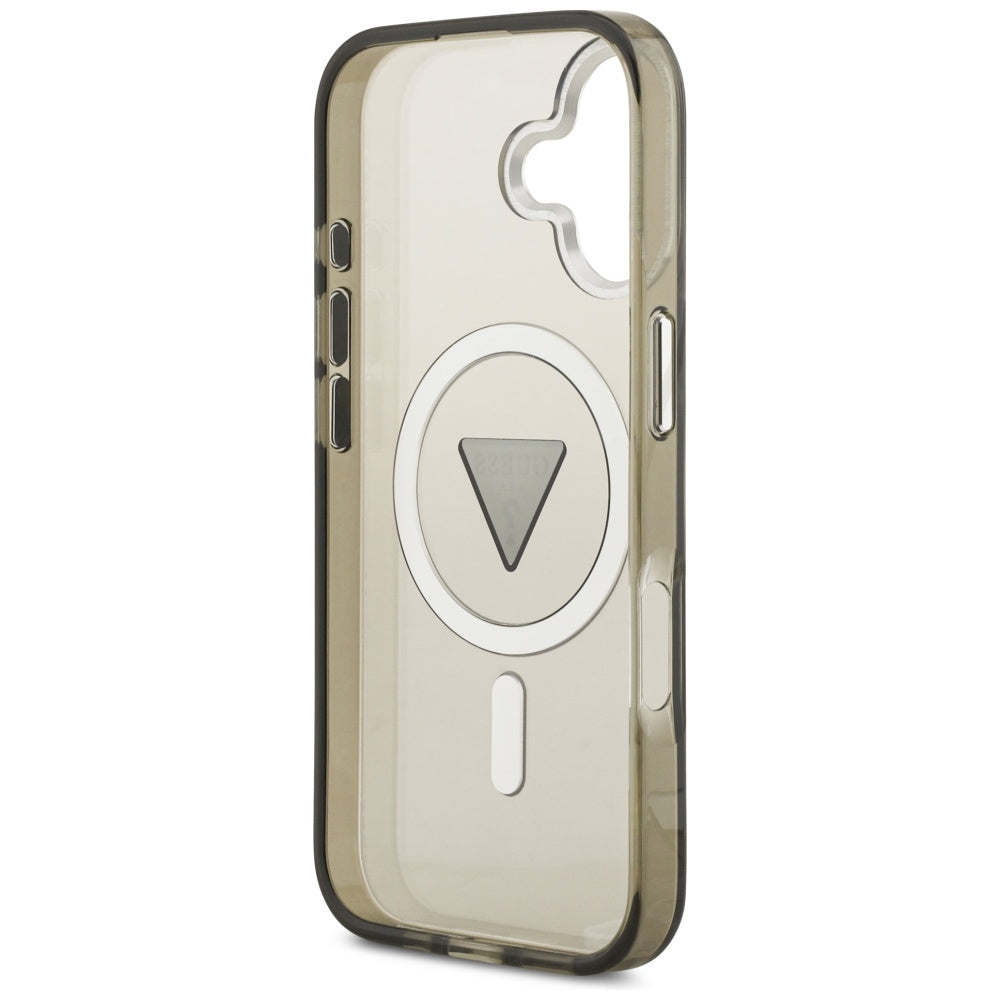 Coque MagSafe pour Apple iPhone 17, Guess, Logo Triangle Dégradé IML, Kaki Argenté