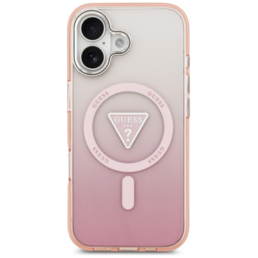Étui MagSafe pour Apple iPhone 17, Guess, logo triangle dégradé IML, Rose