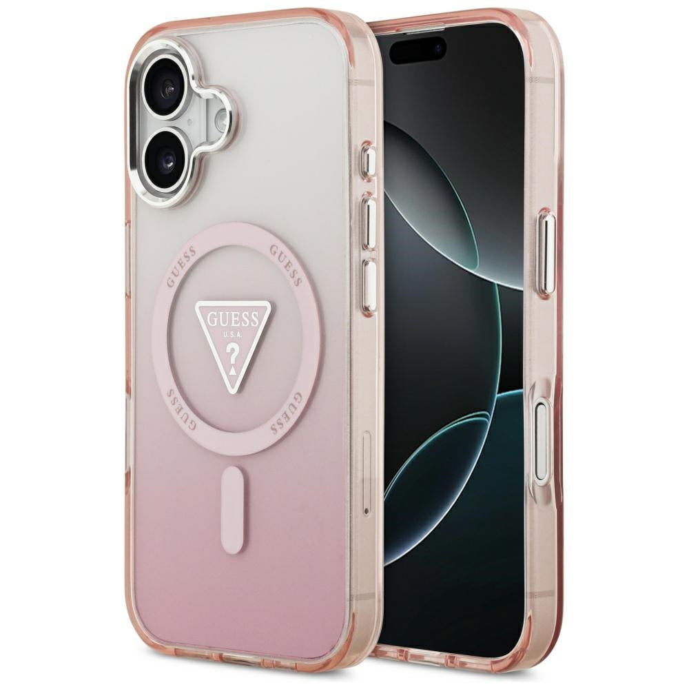 Étui MagSafe pour Apple iPhone 17, Guess, logo triangle dégradé IML, Rose