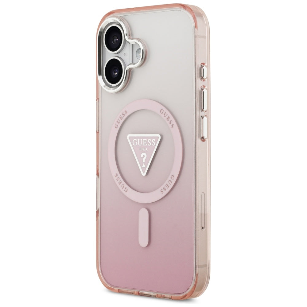 Étui MagSafe pour Apple iPhone 17, Guess, logo triangle dégradé IML, Rose