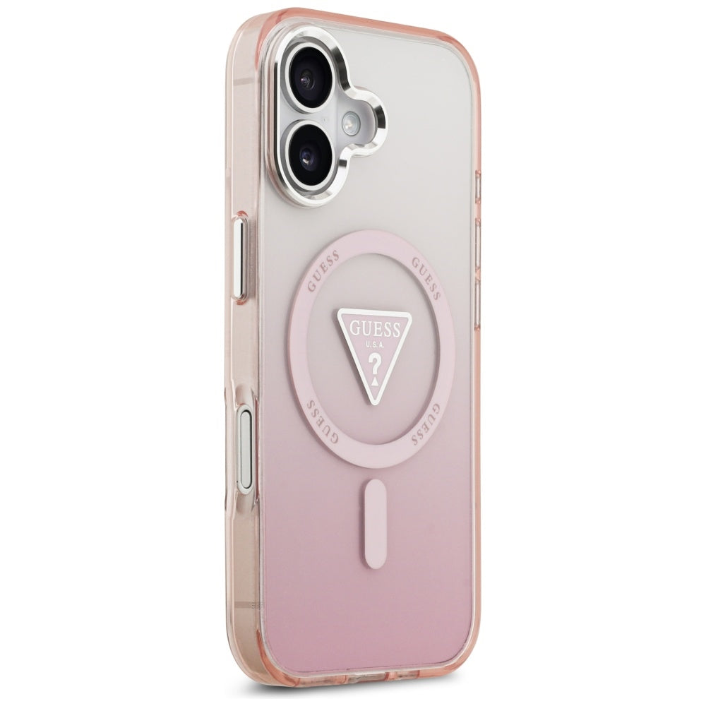 Étui MagSafe pour Apple iPhone 17, Guess, logo triangle dégradé IML, Rose