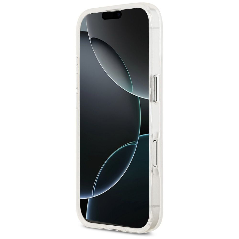 Coque MagSafe pour Apple iPhone 17, Guess, Logo Triangle Dégradé IML, Transparente