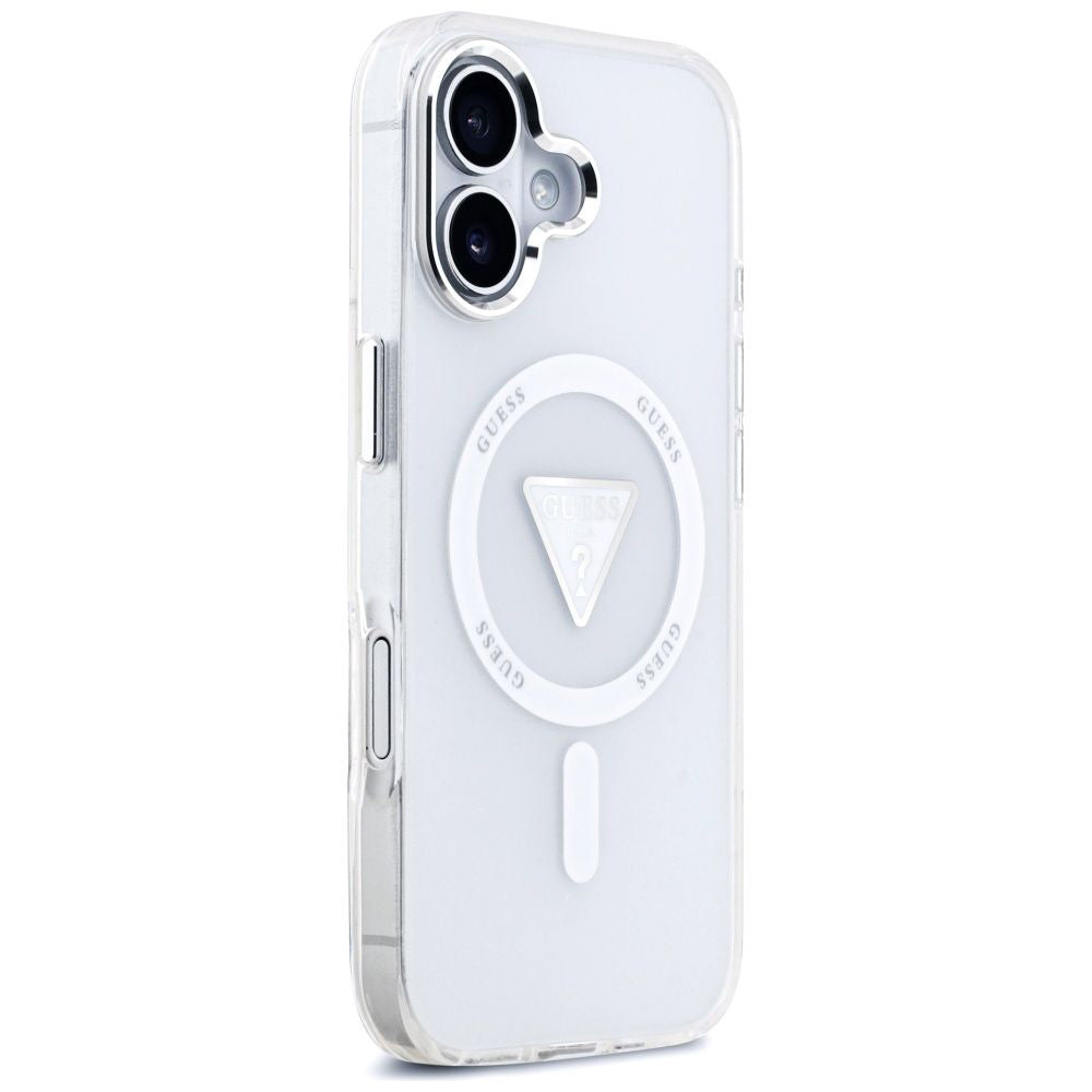 Coque MagSafe pour Apple iPhone 17, Guess, Logo Triangle Dégradé IML, Transparente