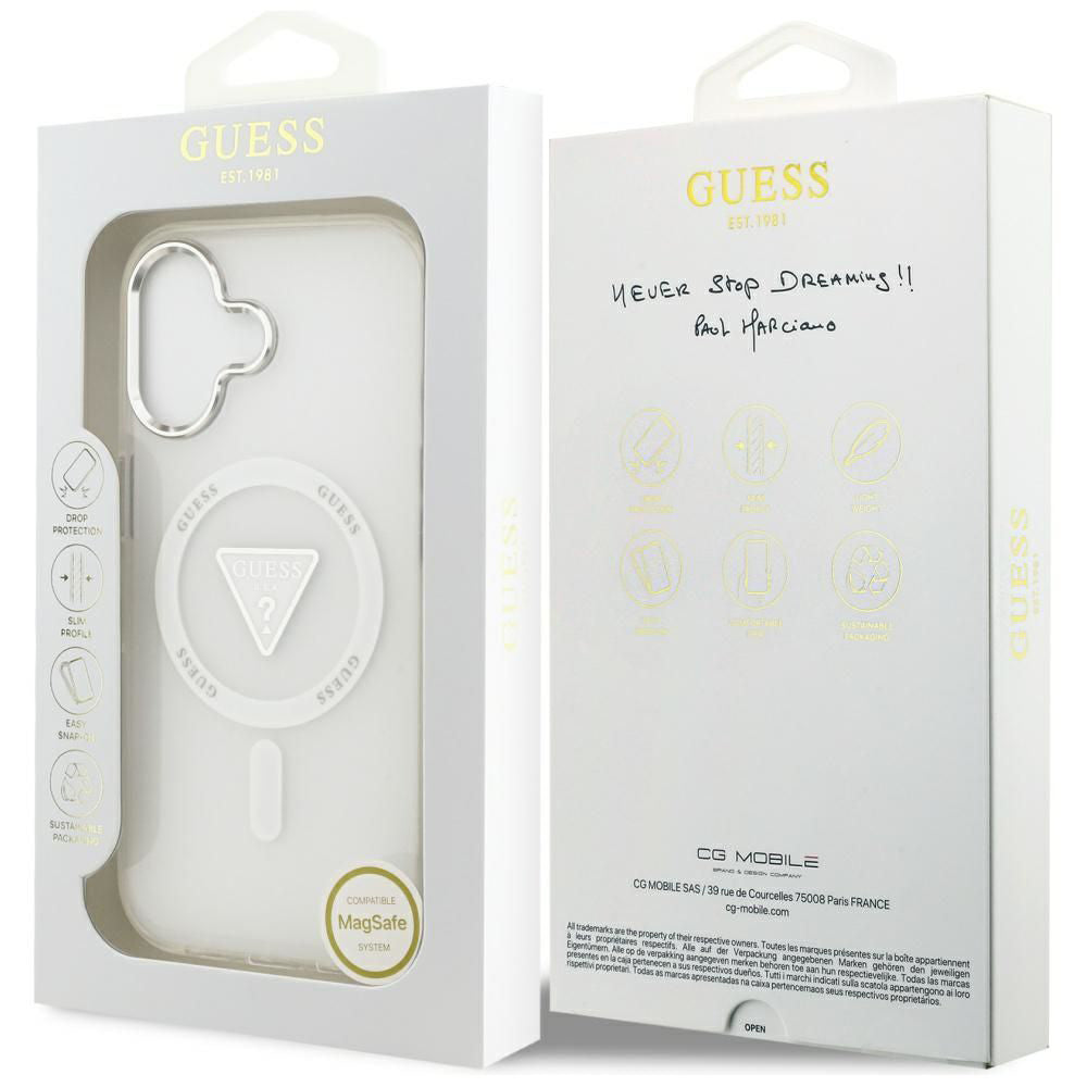 Coque MagSafe pour Apple iPhone 17, Guess, Logo Triangle Dégradé IML, Transparente