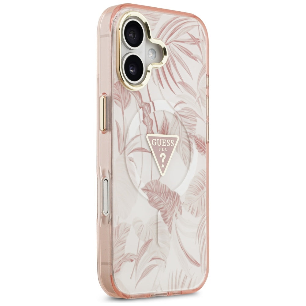 Étui MagSafe pour Apple iPhone 17, Guess, Jungle Tonal Triangle, Rose