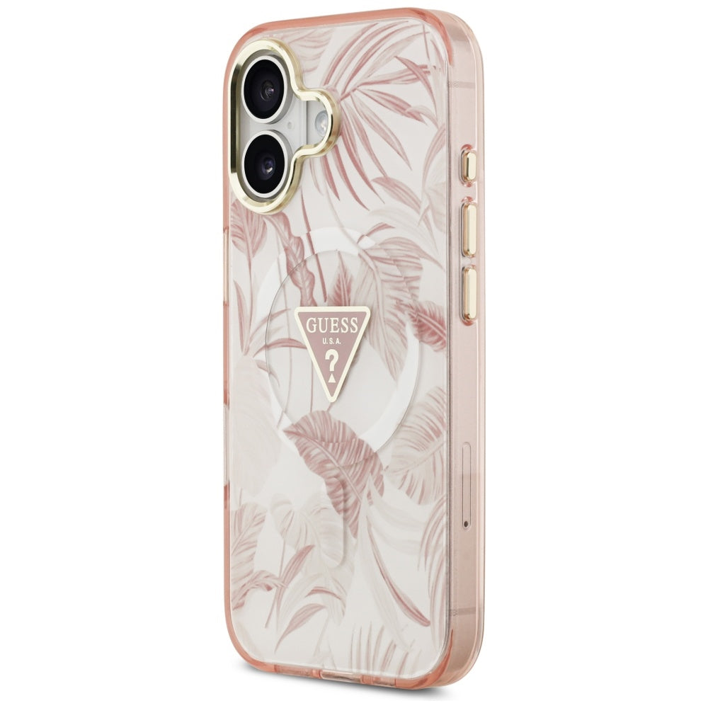 Étui MagSafe pour Apple iPhone 17, Guess, Jungle Tonal Triangle, Rose