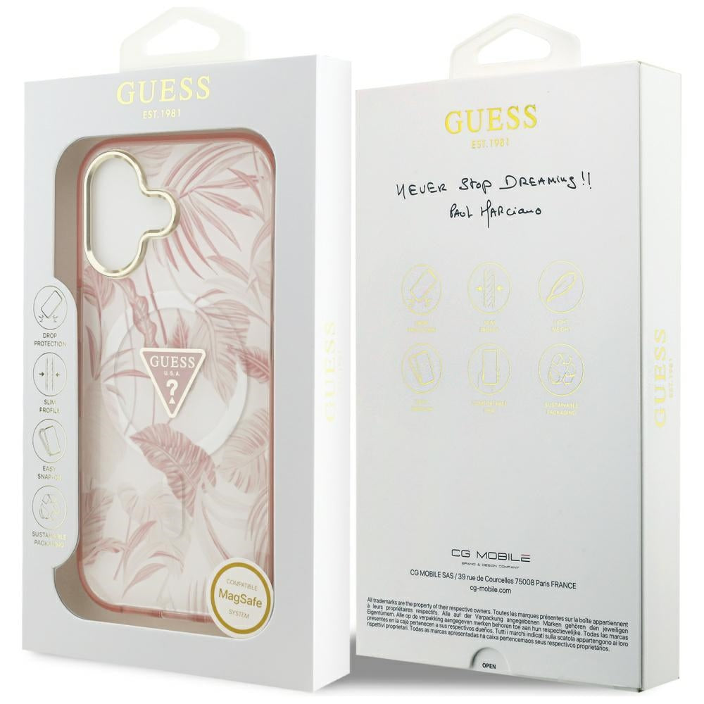 Étui MagSafe pour Apple iPhone 17, Guess, Jungle Tonal Triangle, Rose
