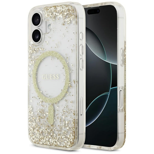 Étui MagSafe pour Apple iPhone 17, Guess, Resin Bottom Glitter, Doré