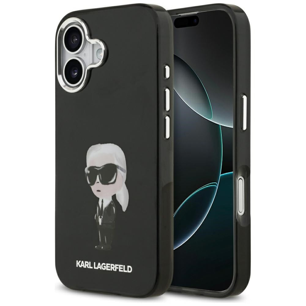Coque MagSafe pour Apple iPhone 17, Karl Lagerfeld, IML Aquarelle Karl Ikonik, Noire