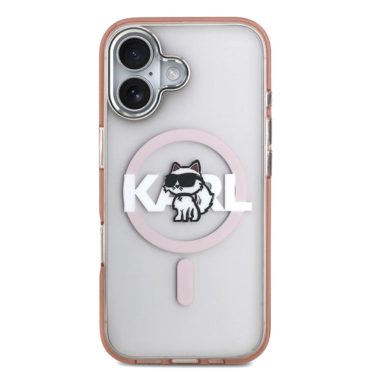 Housse MagSafe pour Apple iPhone 17, Karl Lagerfeld, IML Sketch Logo Choupette, Rose.
