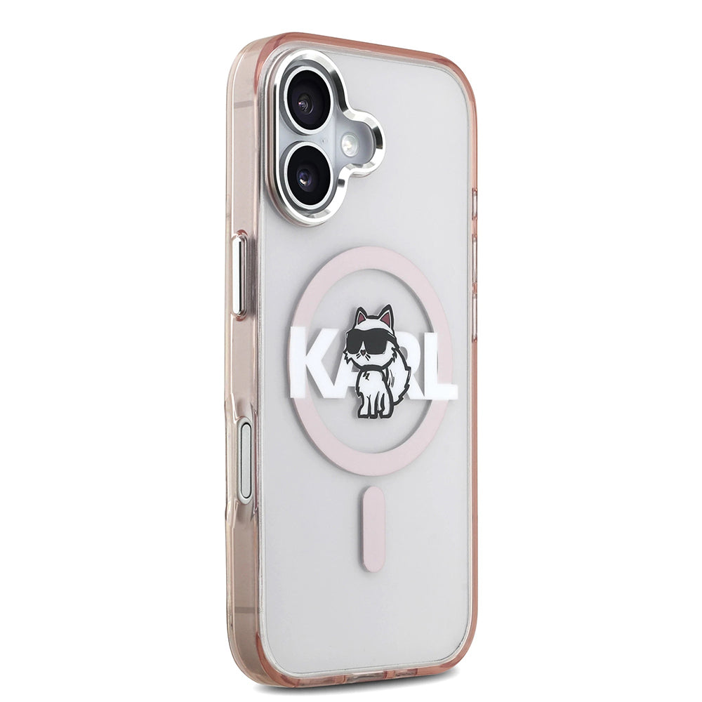Housse MagSafe pour Apple iPhone 17, Karl Lagerfeld, IML Sketch Logo Choupette, Rose.