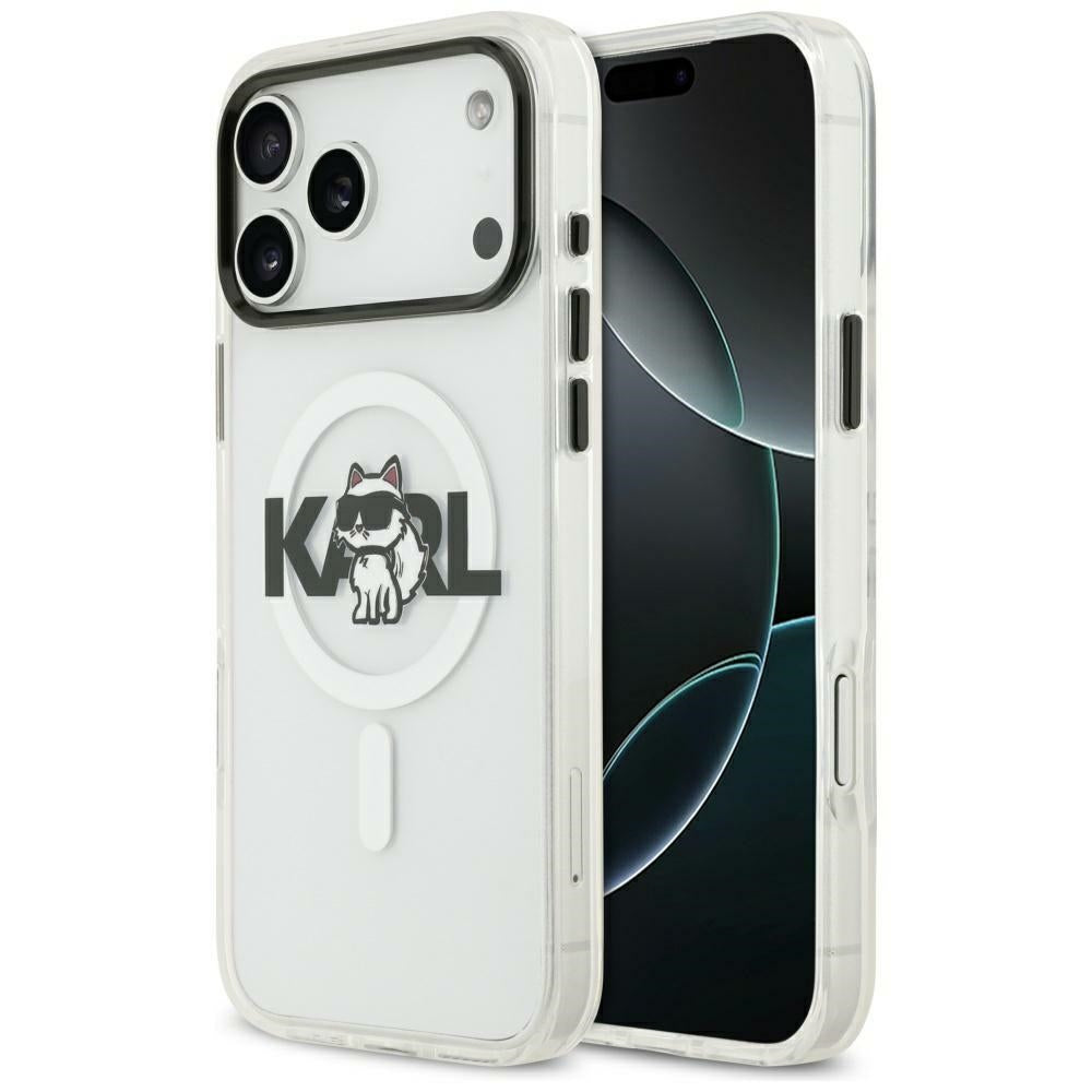 Étui MagSafe pour Apple iPhone 17, Karl Lagerfeld, IML Sketch Logo Choupette, Transparent