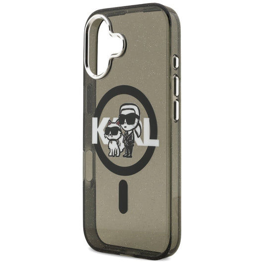Housse MagSafe pour Apple iPhone 17, Karl Lagerfeld, IML Sketch Logo Glitter Karl & Choupette, Noire