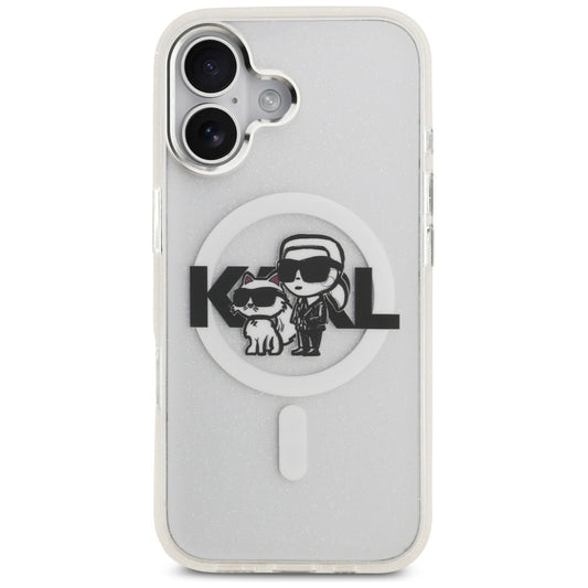 Coque MagSafe pour Apple iPhone 17, Karl Lagerfeld, IML Sketch Logo Glitter Karl & Choupette, Transparente