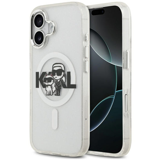 Coque MagSafe pour Apple iPhone 17, Karl Lagerfeld, IML Sketch Logo Glitter Karl & Choupette, Transparente