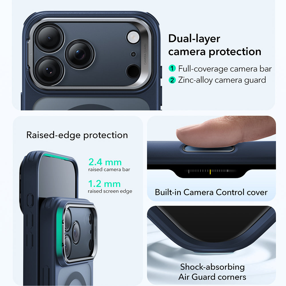 Coque MagSafe pour Apple iPhone 17 Pro, ESR, Classic Hybrid Kickstand, Bleu Satiné