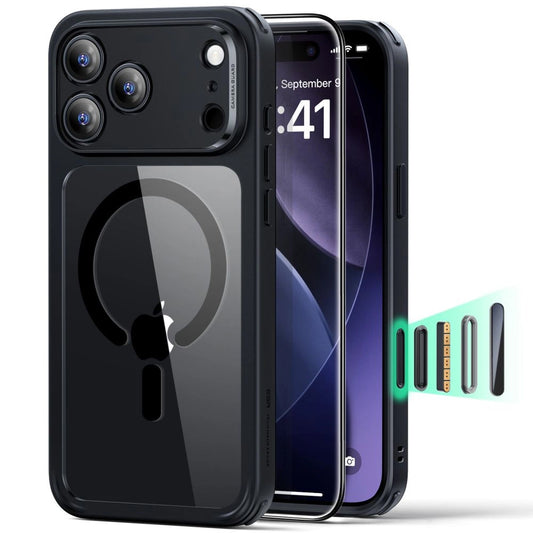 Coque MagSafe pour Apple iPhone 17 Pro, ESR, Classic Hybrid avec Protecteur d'Écran, Noire Transparente