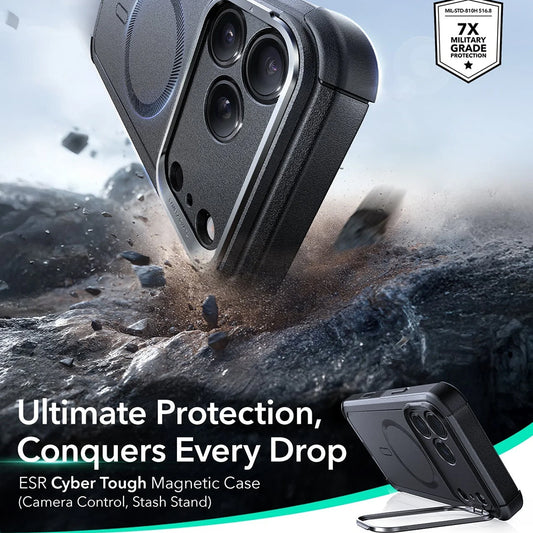 Coque MagSafe pour Apple iPhone 17 Pro, ESR, Cyber Armor Kickstand, Noire