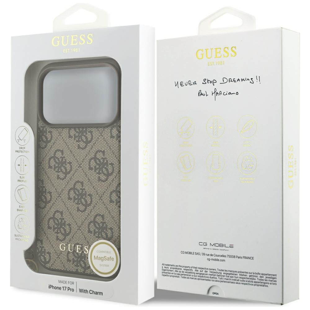 Étui MagSafe pour Apple iPhone 17 Pro, Guess, 4G Charm Cradle, Marron